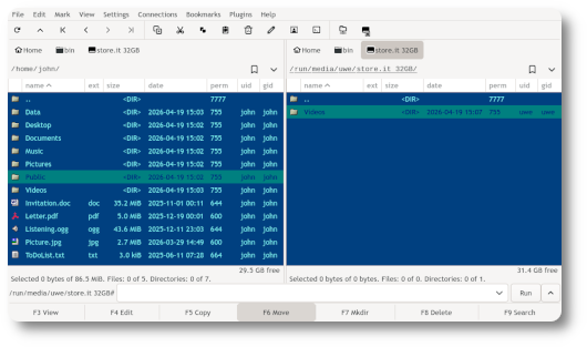 Programfenster des Gnome Commander